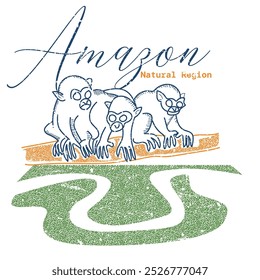 Illustration amazon, monkeys graphic, tees kids illustration