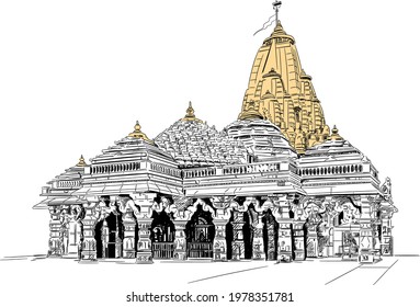 Illustration of Ambaji Temple, Gujarat, India.