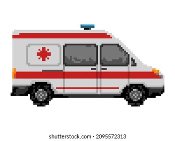 Ilustración del vehículo de ambulancia en forma de píxel