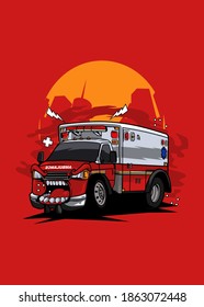 Illustration ambulance monster car, high quality colored design with fun concept, made from original sketch and digitalize using corel draw, photoshop, adobe illustrator. Available in CDR. Ai. EPS. 