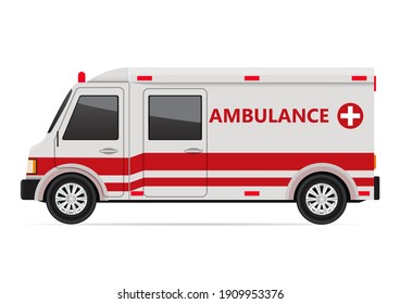 Illustration of ambulance side view isolated on white.