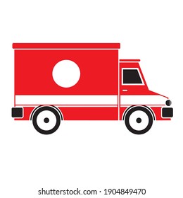 ilustración de una ambulancia, vista desde un lado en rojo y blanco