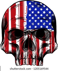 illustration America Flag painted on a skull