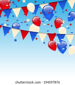 Illustration american background with balloons in the blue sky - vector