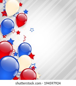 Illustration american background with colorful balloons for 4th of July - vector