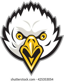 Illustration of an american bald eagle head screaming facing front set on isolated white background done in retro style. 