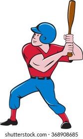 Illustration of an american baseball player batter hitter holding bat batting viewed from the side set on isolated white background done in cartoon style.