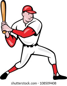 Illustration of a american baseball player batting cartoon style isolated on white background.