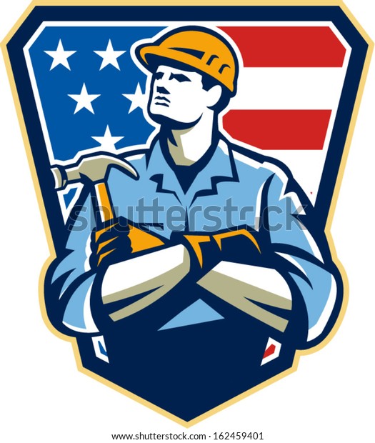 Illustration American Carpenter Builder Holding Hammer Stock Vector ...