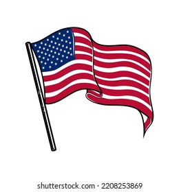 Illustration of american flag. Design element for poster, card, banner, sign, logo. Vector illustration