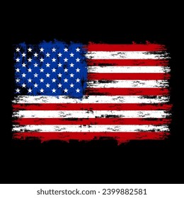 Illustration American Flag with Distressed Effect, Full colors version in horizontal place