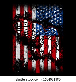 Illustration American Flag And Eagle Inside, With Distress Effect, Vector design