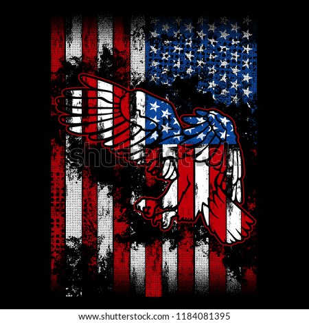 Illustration American Flag And Eagle Inside, With Distress Effect, Vector design