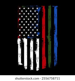 Illustration American Flag Firefighter Police Military Vertical