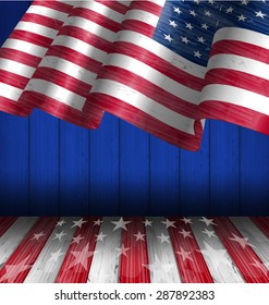 Illustration American Flag for Independence Day 4 th of July, Wood Texture - vector