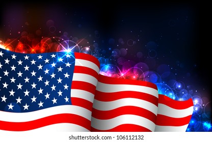 illustration of American Flag on abstract glowing background