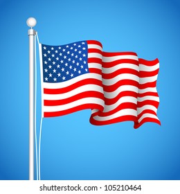 illustration of American Flag waving in sky backdrop