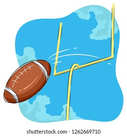 Illustration of an American Football Ball Scoring a Field Goal by Passing Through a Goal Post