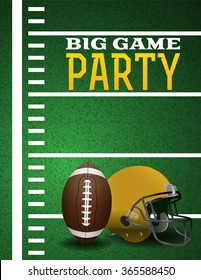 An illustration for an American Football Big Game Party. Vector EPS 10 available. EPS file contains transparencies and gradient mesh. Text has been converted to outlines in the vector file.