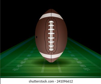 An illustration of an American Football on a realistic textured field. Vector EPS 10. EPS file contains transparencies and gradient mesh.