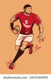Illustration of american football player running bring ball with hand-drawn style by pxlgraph. Perfect for background, poster, template, and sticker design.