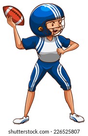 Illustration of an American football player wearing a blue uniform on a white background 