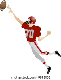 An illustration of an American footballer jumping to try and catch a ball