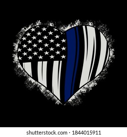 Illustration American Hearth Flag, Police Officer, Thin Blue Line, Love US police flag, thin blue line american flag t shirt design