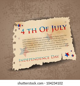 Illustration of American Independence Day of 4th July  on grungy retro background.EPS 10. Can be use as banner, poster and flyer.