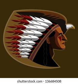 Illustration of american indian with  	 eagle