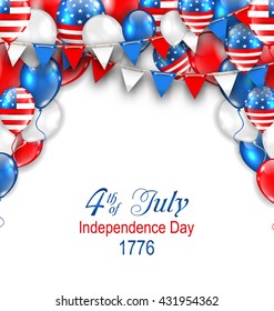 Illustration American Traditional Celebration Background for Independence Day. Poster with Balloons and Bunting - Vector