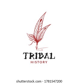 illustration american tribal history logo design and touch vintage style hand drawing