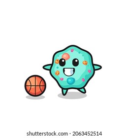 Illustration of amoeba cartoon is playing basketball , cute style design for t shirt, sticker, logo element
