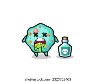 ilustración de un personaje ameba vómito debido a envenenamiento, diseño de estilo lindo para camiseta, pegatina, elemento logo
