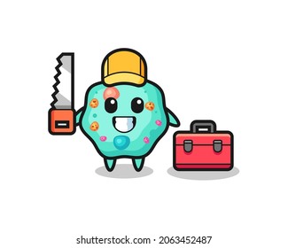 Illustration of amoeba character as a woodworker , cute style design for t shirt, sticker, logo element