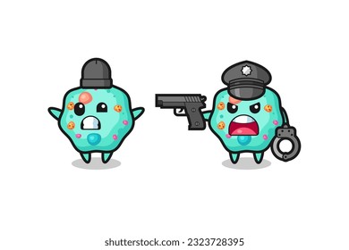 illustration of amoeba robber with hands up pose caught by police , cute style design for t shirt, sticker, logo element