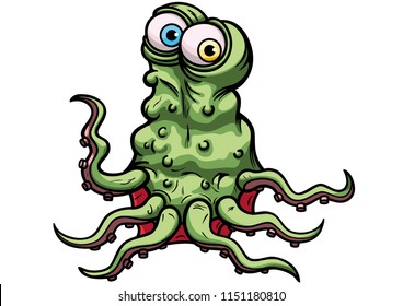 Illustration amorphous cartoon creature with tentacles