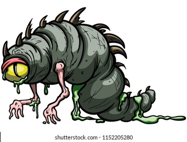 Illustration amorphous cartoon worm creature with one eye