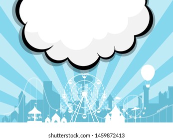 illustration of amusement park with comic book, pop art and blank speech bubble vector background