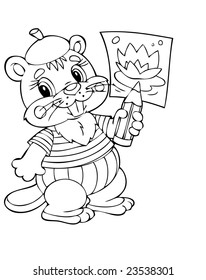 illustration of the amusing beaver painter