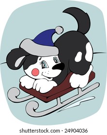 illustration of the amusing dog by sledge