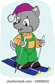illustration of the amusing dog skier
