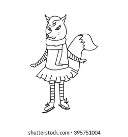 illustration of the amusing fox by skates