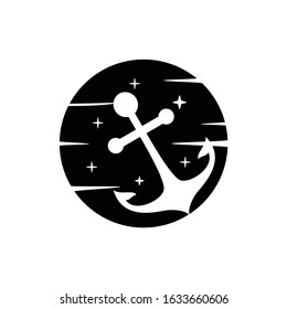 Illustration anchor with dark moon logo vector design 