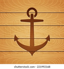 Illustration of an anchor on wooden background