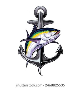 Illustration eines Ankers und eines Thunfischs