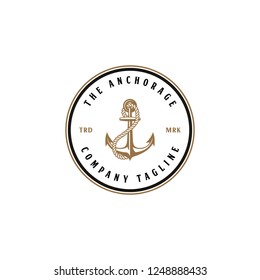 Illustration The Anchors Anchorage and Rope Logo Company in vintage circle line badge designs vector