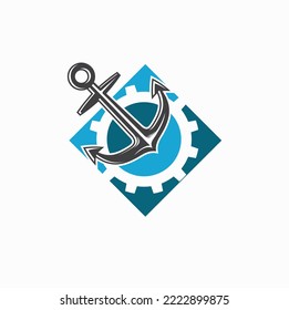 illustration of anchors and gears, illustrations for ship engine services