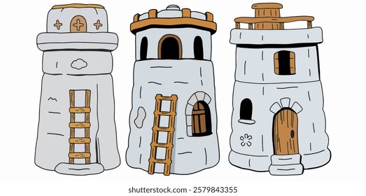 A Illustration of an ancient desert watchtower used for defense and observation.