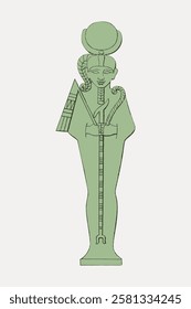 Illustration of an ancient Egyptian deity. The figure is adorned with traditional headdress and attire, symbolizing Egyptian mythology and ancient culture. Vintage Egyptian illustration vector.